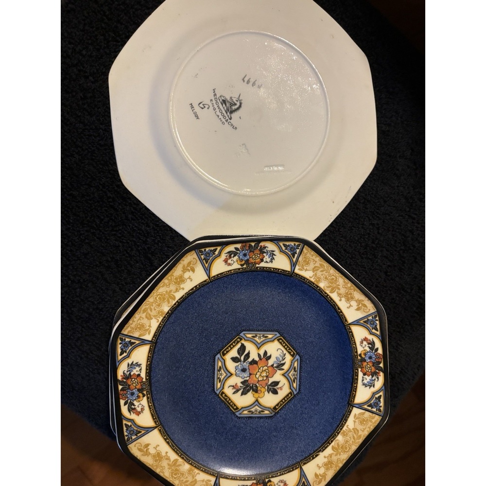 Wedgewood Melody Blue Art Deco Octagonal Side Plate Set Of 4 - Picture 4 of 5